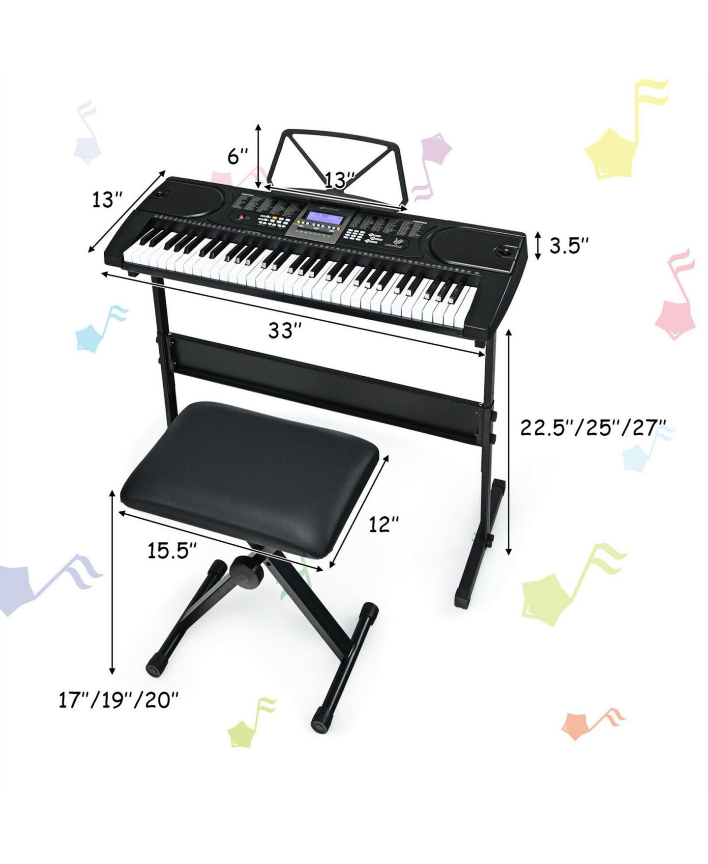 Детские игрушки Costway Sonart 61-Key Electronic Keyboard Piano Music Learning 8-Piece Set, Ages 5+ — фото 8
