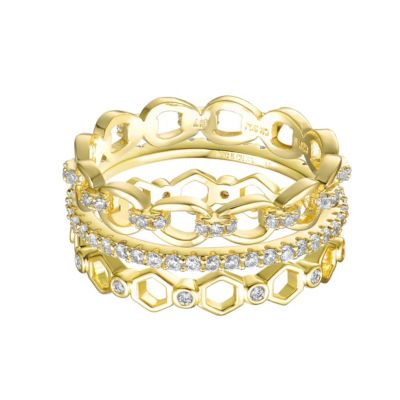 RA 14K Gold Plated Clear Cubic Zirconia Wide Band Ring