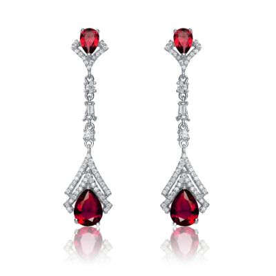 Elegant Sterling White Gold Plated CZ Double Haloed Drop Earrings