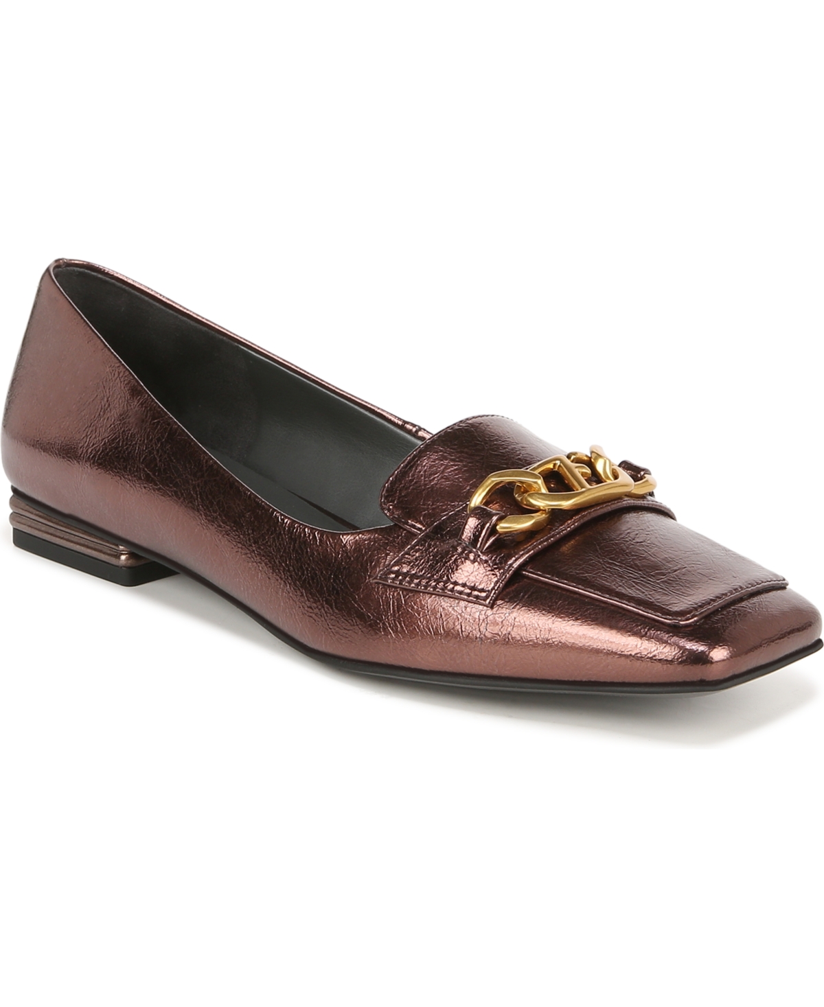 Franco Sarto Tiari Chain Square Toe Loafer In Brown Faux Leather
