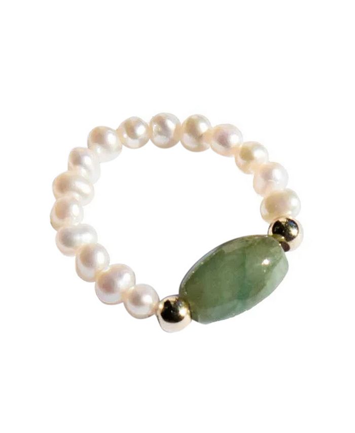 seree Isa — Jade and beaded pearl stretch ring - Macy's