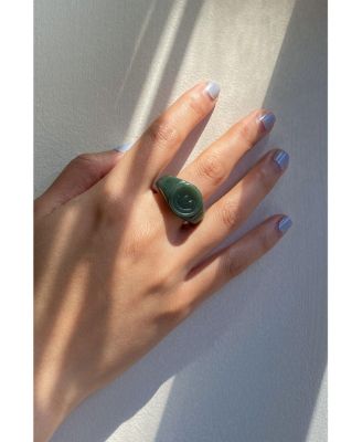 Smiley face — Green jade signet ring