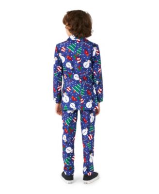 Little Boys Christmas Snowman Button Closure Suit Set Including Blazer, Pants and Clip-On-Tie