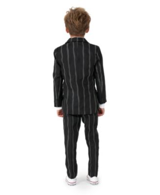 Little Boys Oversized Pinstripe Button Closure Suit Set Including Blazer, Pants and Clip-On-Tie