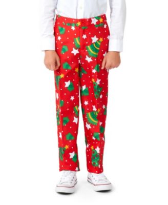 Little Boys Christmas Trees Stars Button Closure Suit Set Including Blazer, Pants and Clip-On-Tie