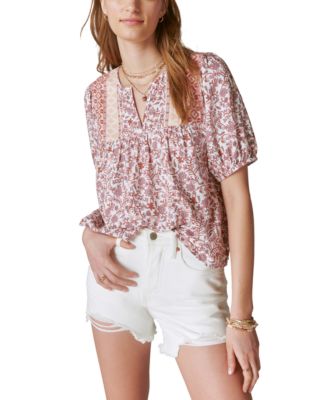 Lucky Brand - Women's Printed Short-Sleeve Peasant Top
