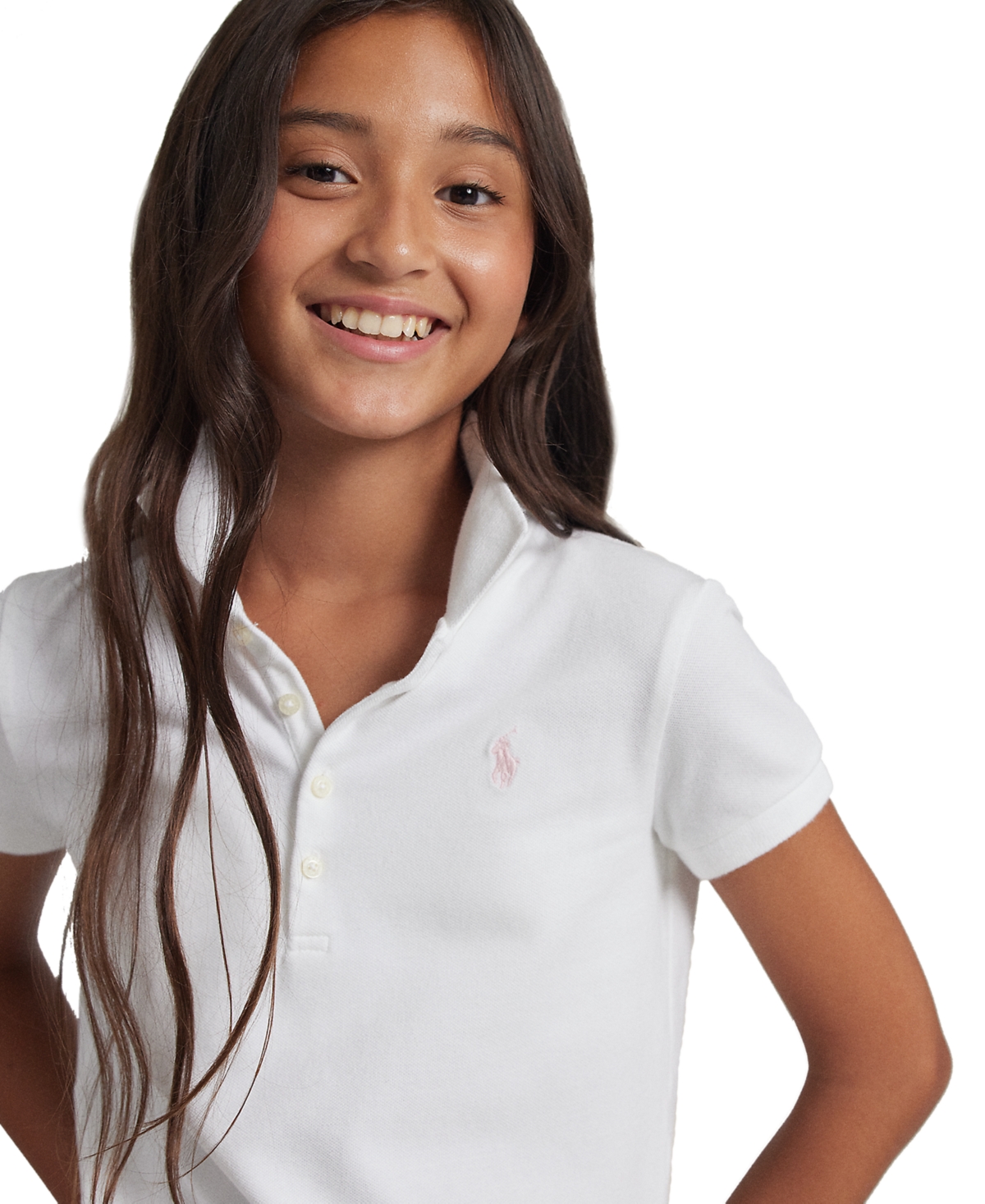 Big Girls Stretch Cotton Mesh Polo Shirt