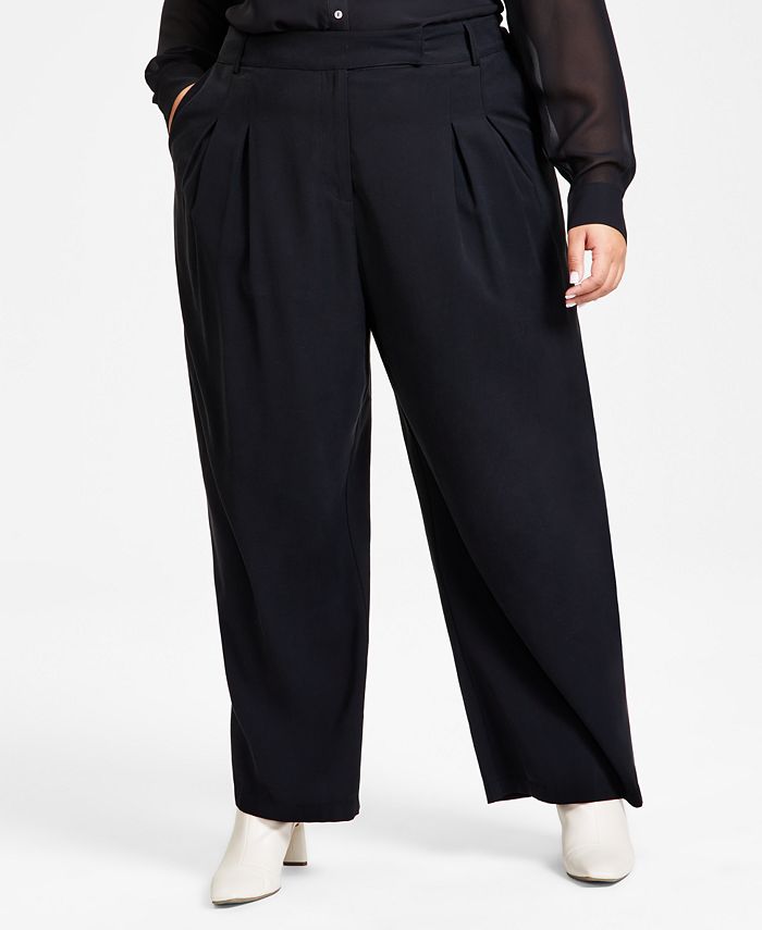 Bar III Plus Size High-Rise Pleat-Front Wide-Leg Pants, Created for ...