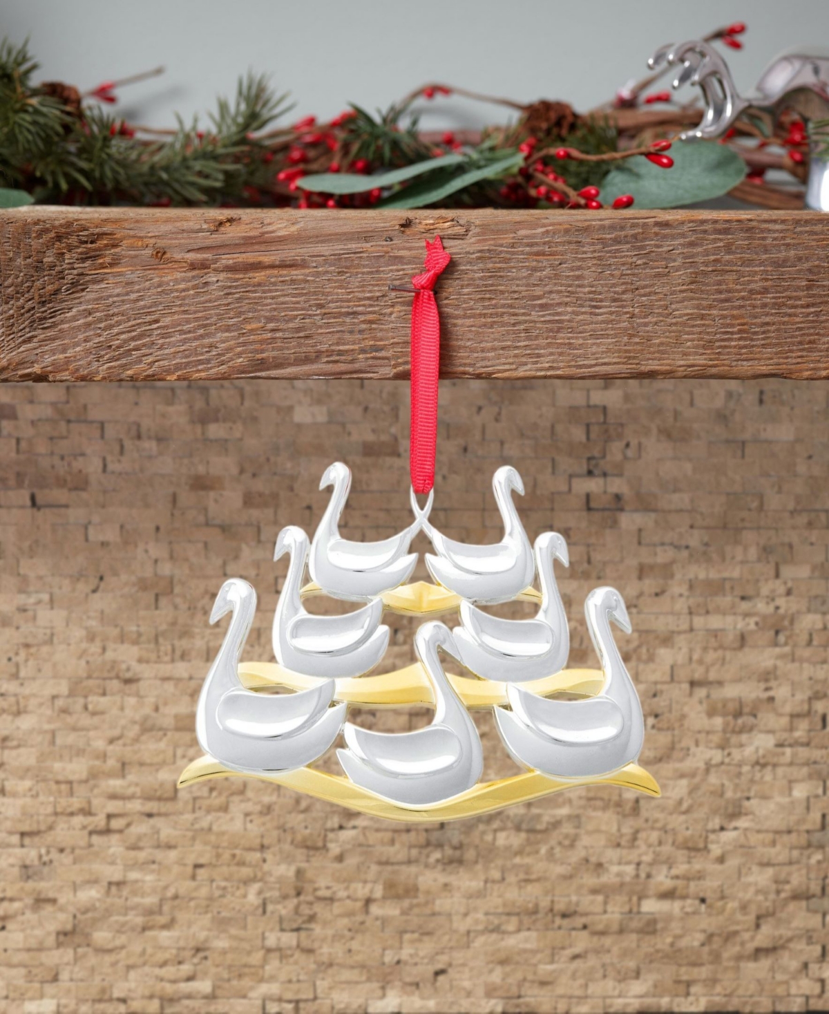Nambe Twelve Days Of Christmas Ornament, 7 Swans A Swimming In Silver
