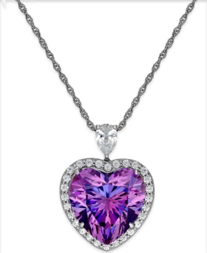 image of Arabella Purple and Clear Swarovski Zirconia Heart Necklace in Sterling Silver