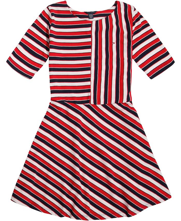 Tommy Hilfiger Big Girls Multi-Stripe Semi-Sleeve Dress - Macy's