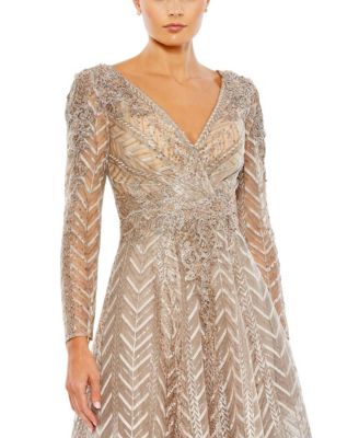 Women's Embellished Long Sleeve Wrap Over Dress