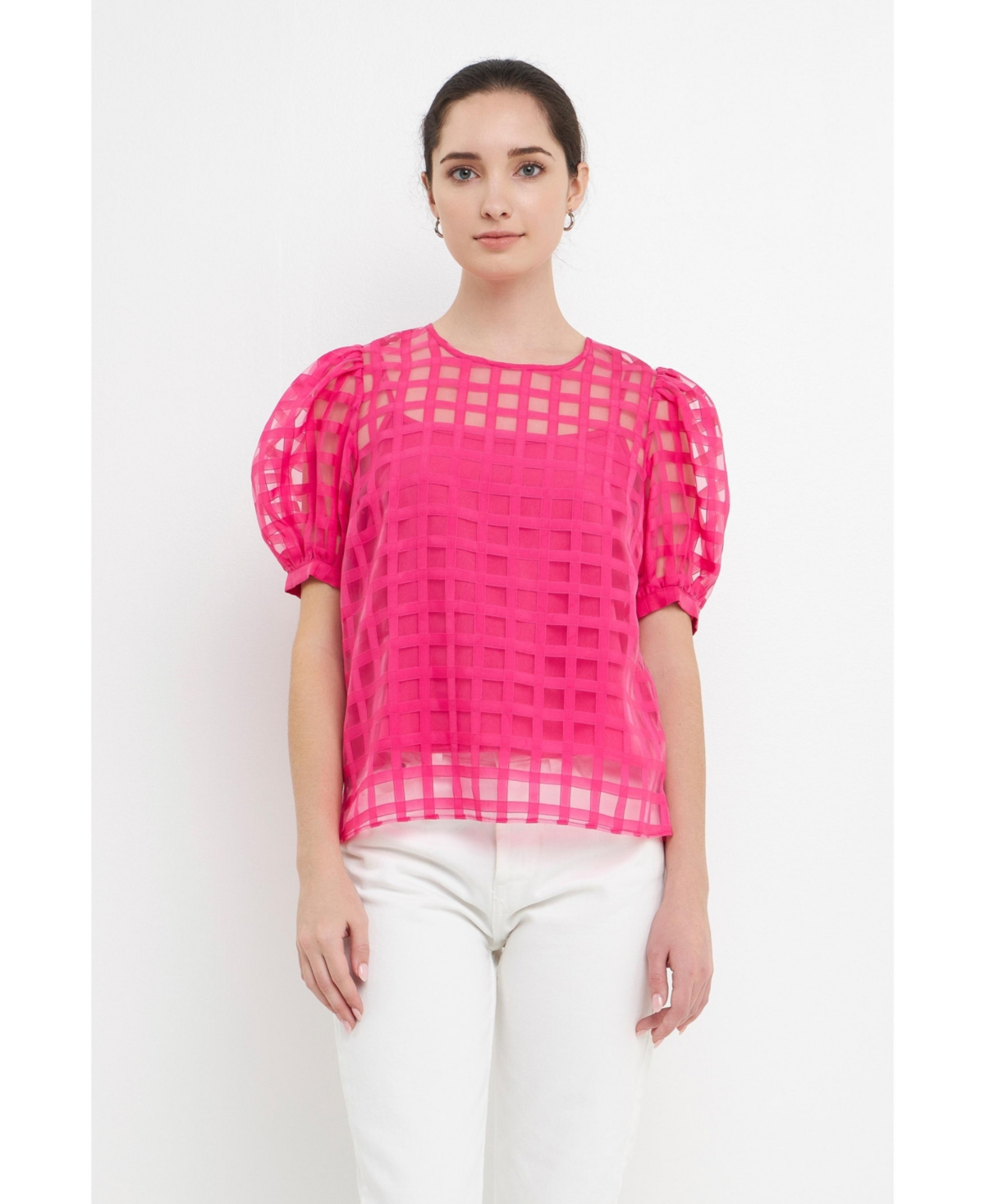 English Factory Windowpane Sheer Top In Fuchsia