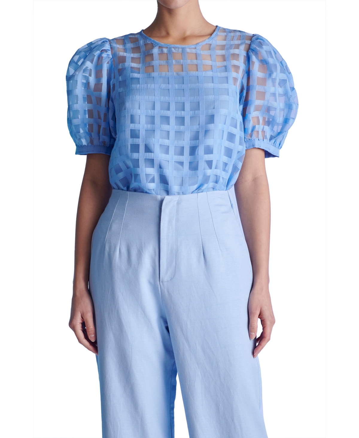 English Factory Windowpane Sheer Top In Blue