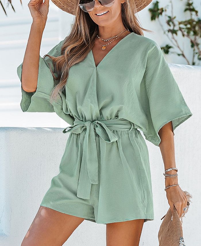 CUPSHE Women's Belted VNeck Dolman Sleeve Romper Macy's