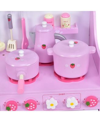 Kids Wooden Play Set Kitchen Toy Strawberry Pretend Cooking Playset Toddler