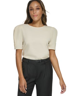 Calvin Klein - Women's Puff-Sleeve Button-Cuff  Blouse
