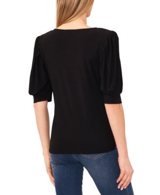 Women's Shirred Scoop-Neck 3/4-Sleeve  Knit Top