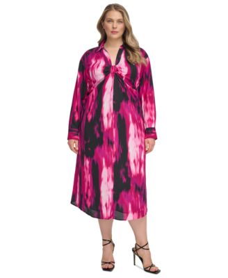 Calvin Klein - Plus Size Printed V-Neck Side-Zip Dress