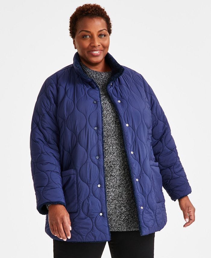 Style & Co Plus Size Reversible Quilted Sherpa Jacket, Created for Macy's -  Macy's