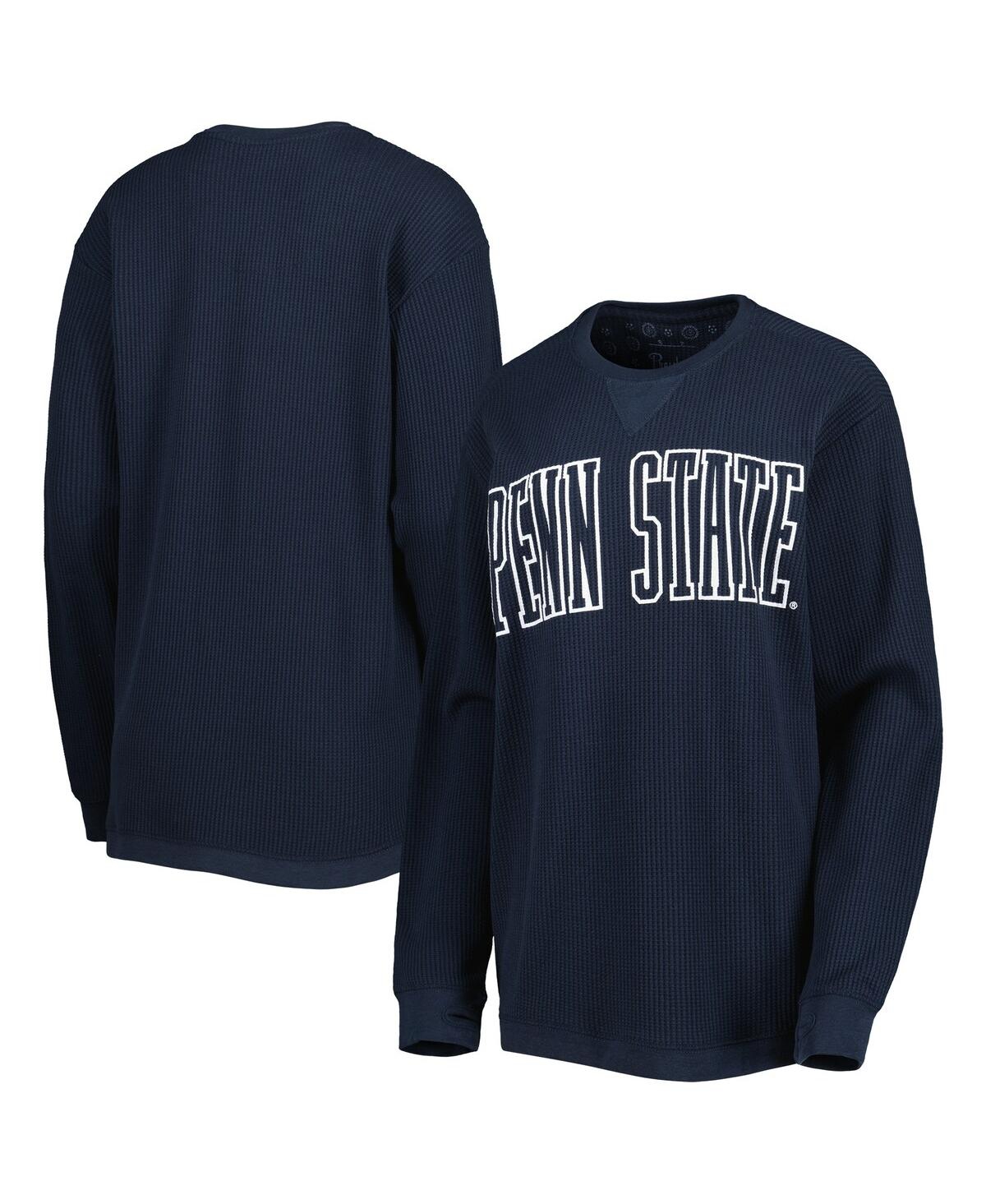 PRESSBOX WOMEN'S PRESSBOX NAVY PENN STATE NITTANY LIONS SURF PLUS SIZE SOUTHLAWN WAFFLE-KNIT THERMAL TRI-BLEN 
