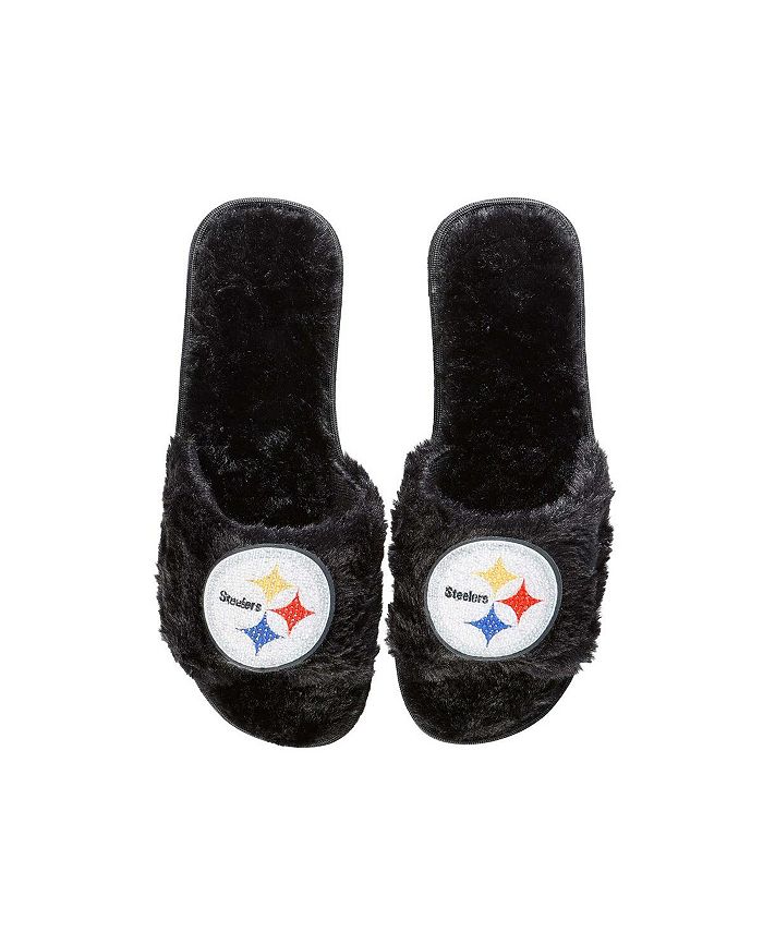 Women's FOCO Black Pittsburgh Steelers Rhinestone Fuzzy Slippers Size: Extra Large