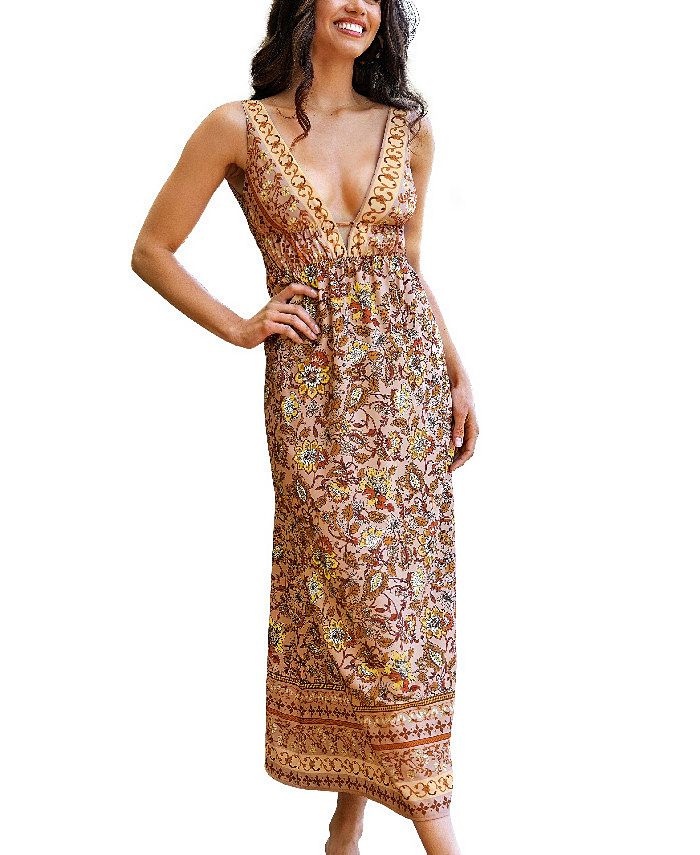 CUPSHE Women's X Vanessa Vacation V Neck Paisley Print Maxi Dress Macy's