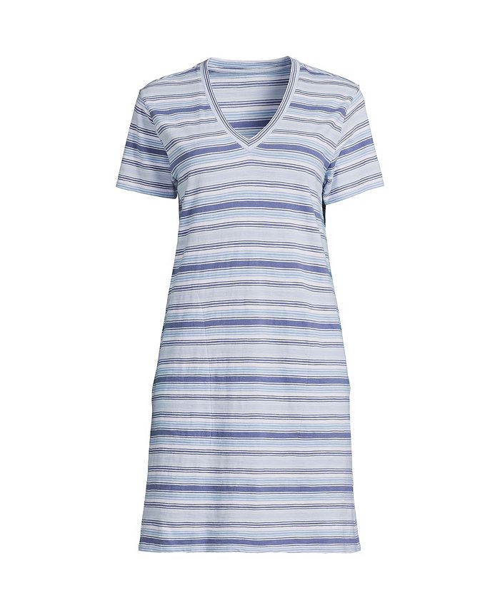 Lands End Petite Slub Short Sleeve V Neck Above Knee T Shirt