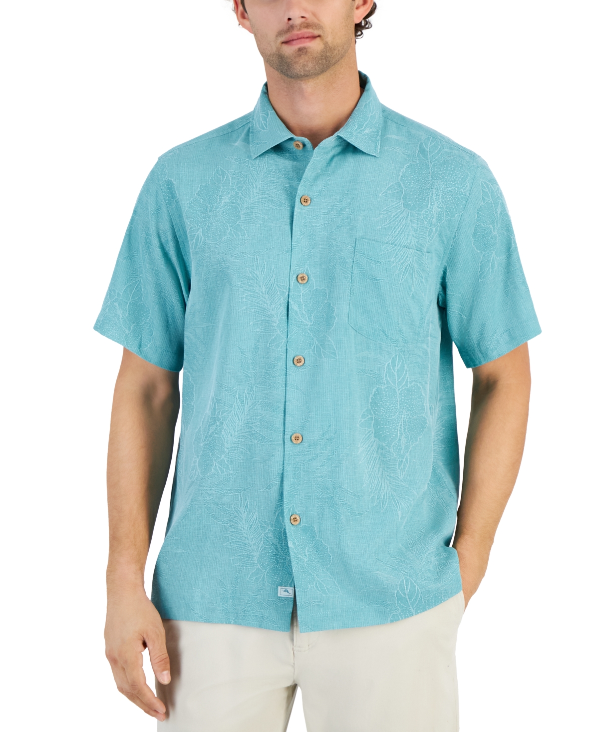 Tommy Bahama Men's Lush Palms Jacquard Tonal Hibiscus Motif Silk Shirt In Azul Mar