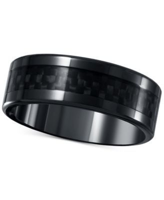 Men's Patterned Wedding Band in Black Ceramic & Carbon Fiber