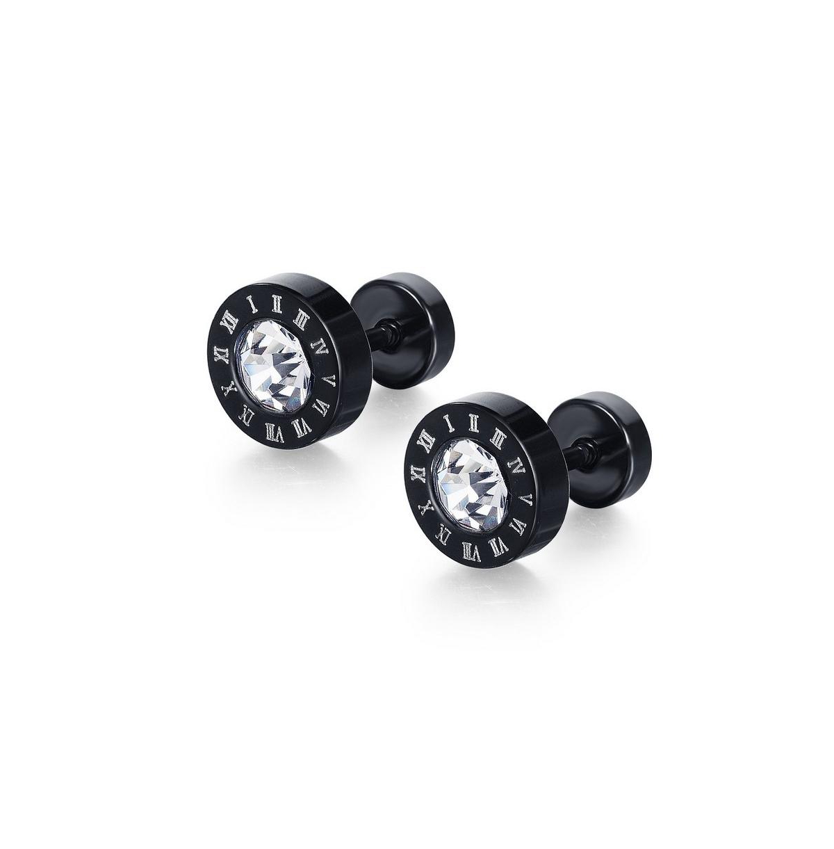 Stainless Steel Cz Stud Earrings - Black Plated - Black