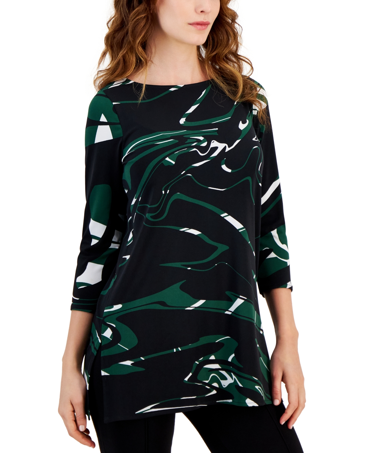Alfani Women's  Boat-neck 3/4-sleeve Printed Tunic, Created For Macy's In Flt Mar Ced Bsm