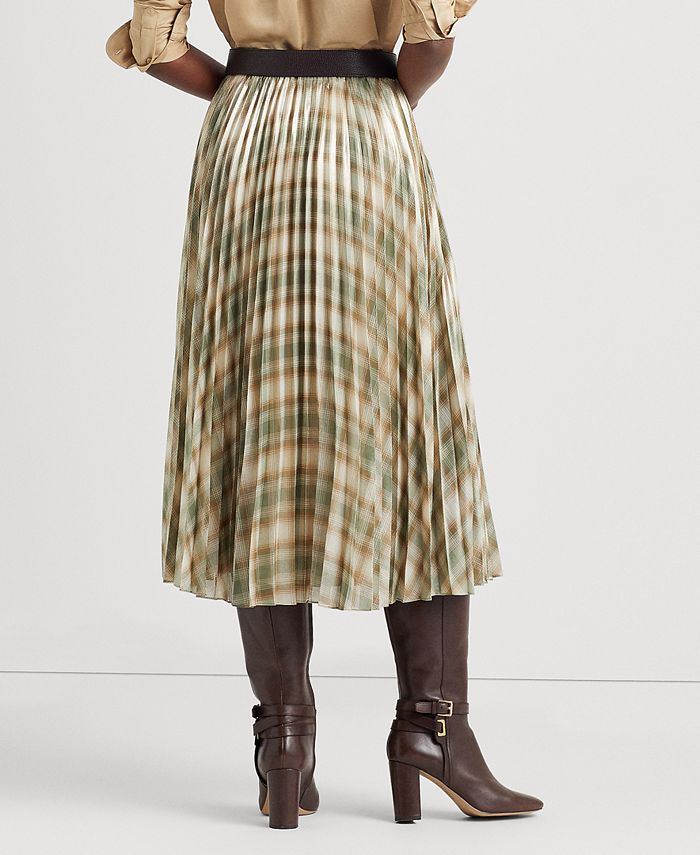 Lauren Ralph Lauren Women's Plaid Pleated Metallic Georgette Skirt - Macy's