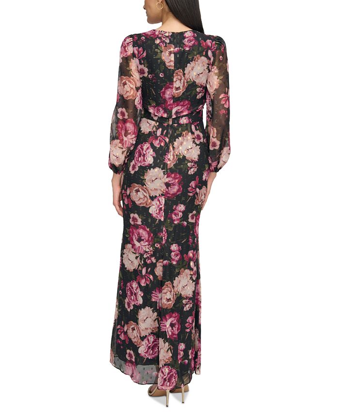 Eliza J Women's Floral-Print Long-Sleeve Cascade Maxi Dress - Macy's
