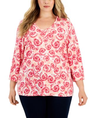 Karen Scott Plus Size 3/4-Sleeve Printed Top, Created for Macy's - Macy's