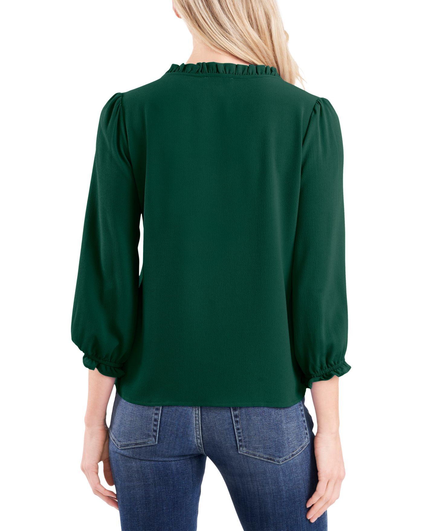 Женская блузка CeCe Ruffled Button-Front 3/4-Sleeve Blouse, цвет: Зелёный — фото 3