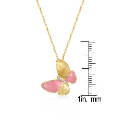 Kids 14k Gold Plated with Enamel & Cubic Zirconia Butterfly Pendant Necklace in Sterling Silver