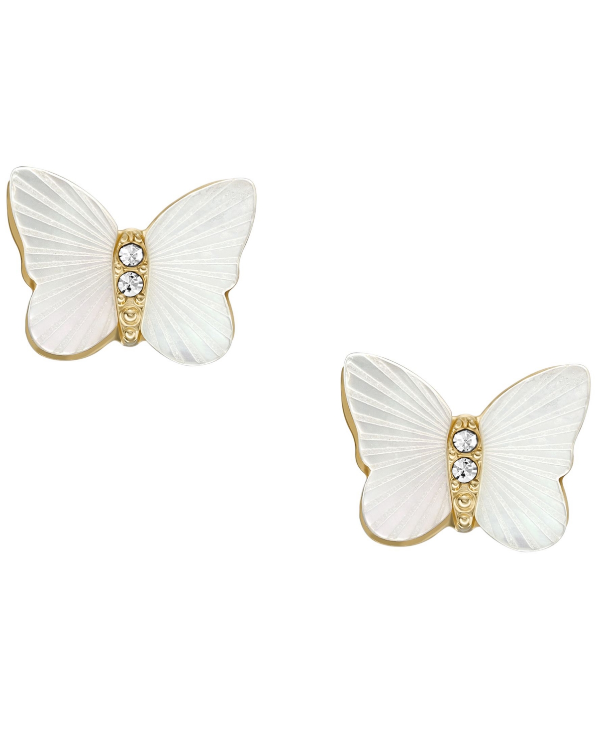 Fossil White Mother Of Pearl Radiant Wings Stud Butterfly Earrings In Gold