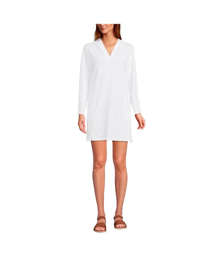 Lands' End Women's Cotton Jersey Long Sleeve Hooded Swim Coverup Dress
