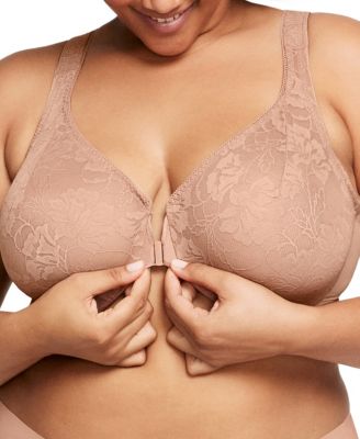 Women's Full Figure Wonderwire Front Close Stretch Lace Bra with Narrow Set Straps 9246