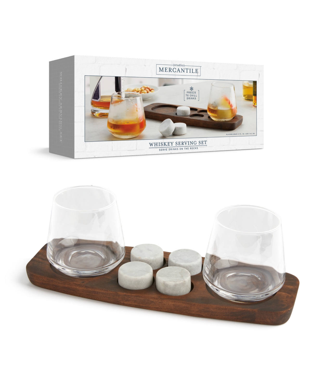 Studio Mercantile Whiskey Serving Tray Chilling Stone Set In Brown