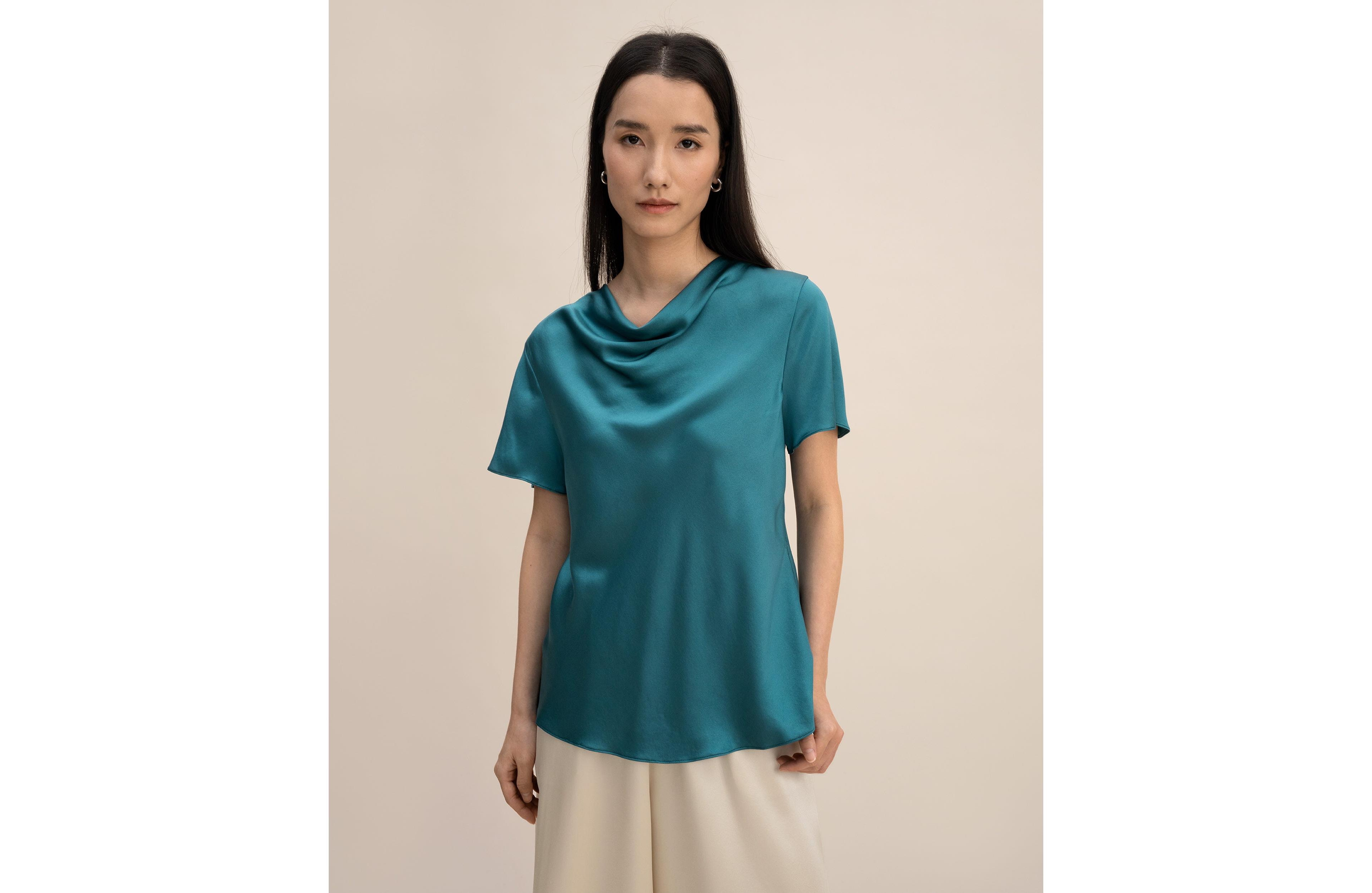 Lilysilk Women's Cowl Neck Short Sleeves Silk T-Shirt