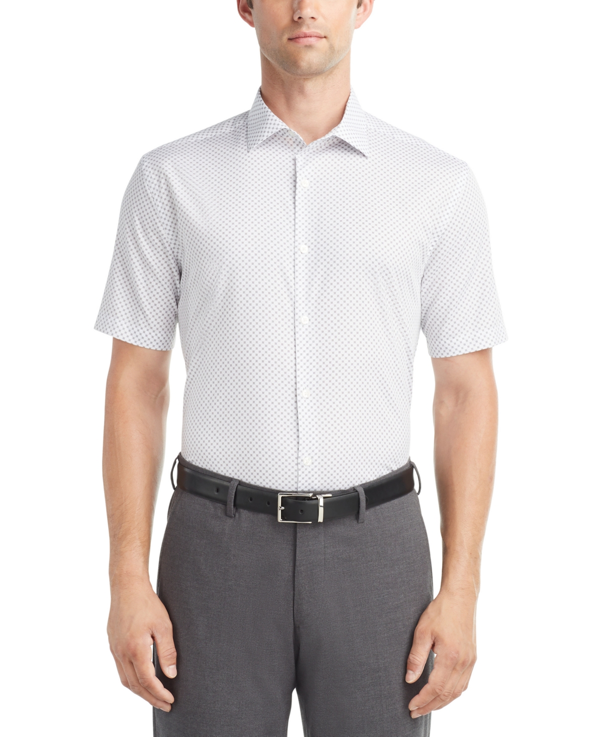 Van Heusen Men's Slim-fit Flex Collar Short-sleeve Dress Shirt In Pearl