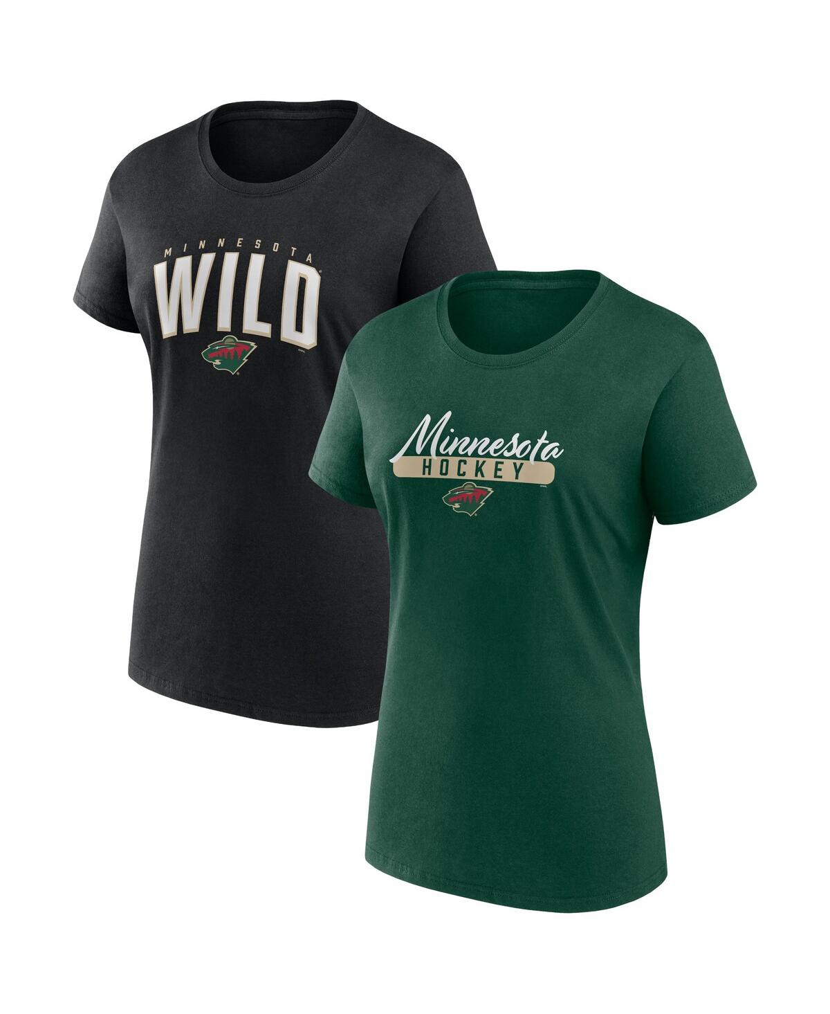 Fanatics Women's  Green, Black Minnesota Wild Two-pack Fan T-shirt Set In Green,black