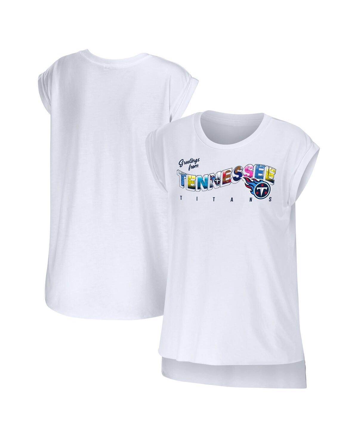 Wear By Erin Andrews Women's  White Tennessee Titans Greetings From Muscle T-shirt