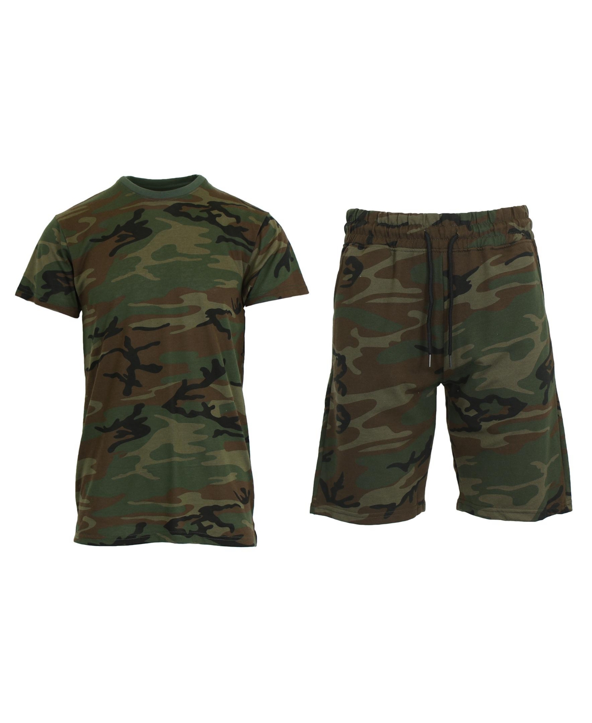 Galaxy By Harvic Men's Camo Short Sleeve T-shirt And Shorts, 2-piece Set In Woodland Camo