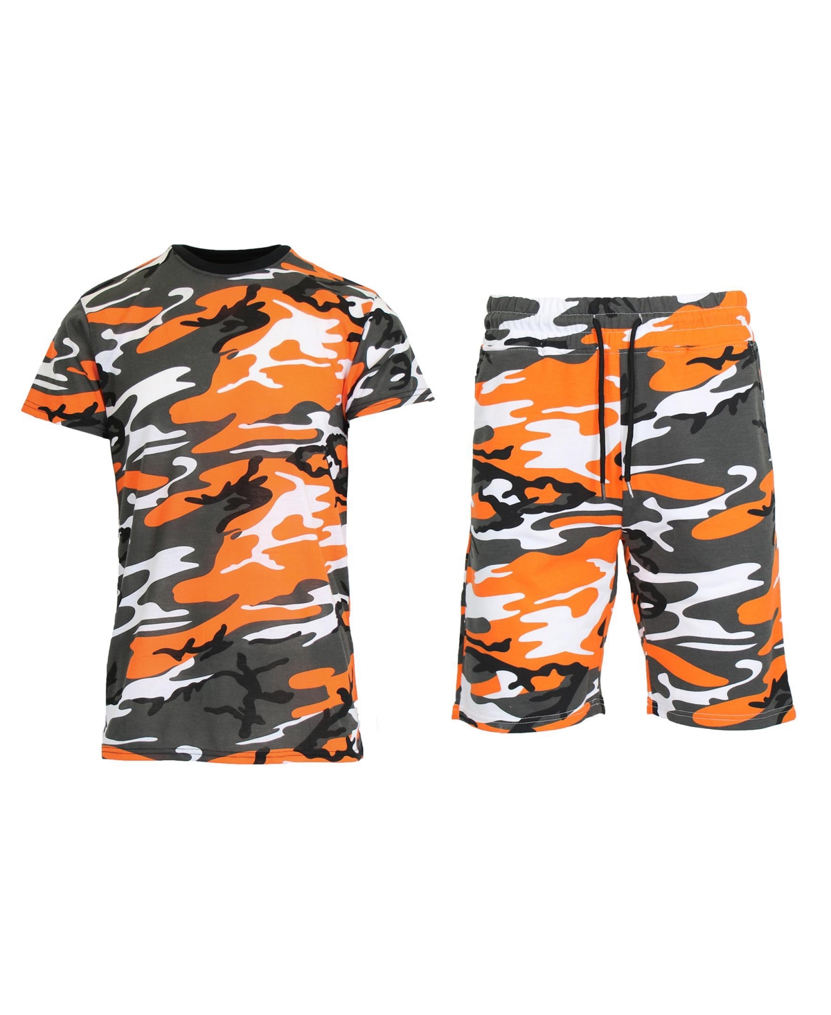 Galaxy By Harvic Men's Camo Short Sleeve T-shirt And Shorts, 2-piece Set In Orange Camo