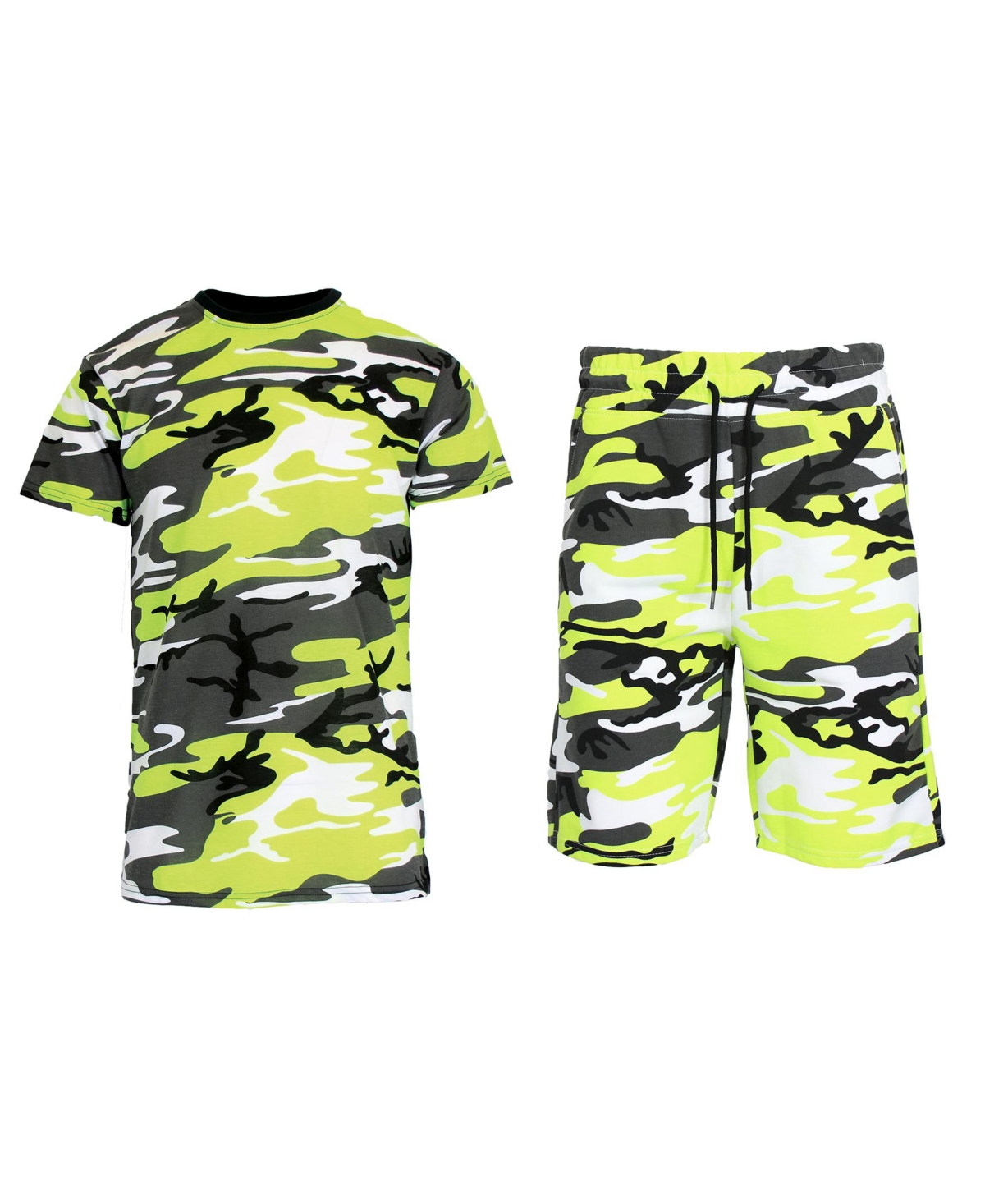 Galaxy By Harvic Men's Camo Short Sleeve T-shirt And Shorts, 2-piece Set In Neon Green Camo