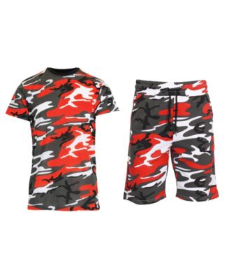 Galaxy By Harvic Men's Camo Short Sleeve T-shirt and Shorts, 2-Piece Set - Red Camo