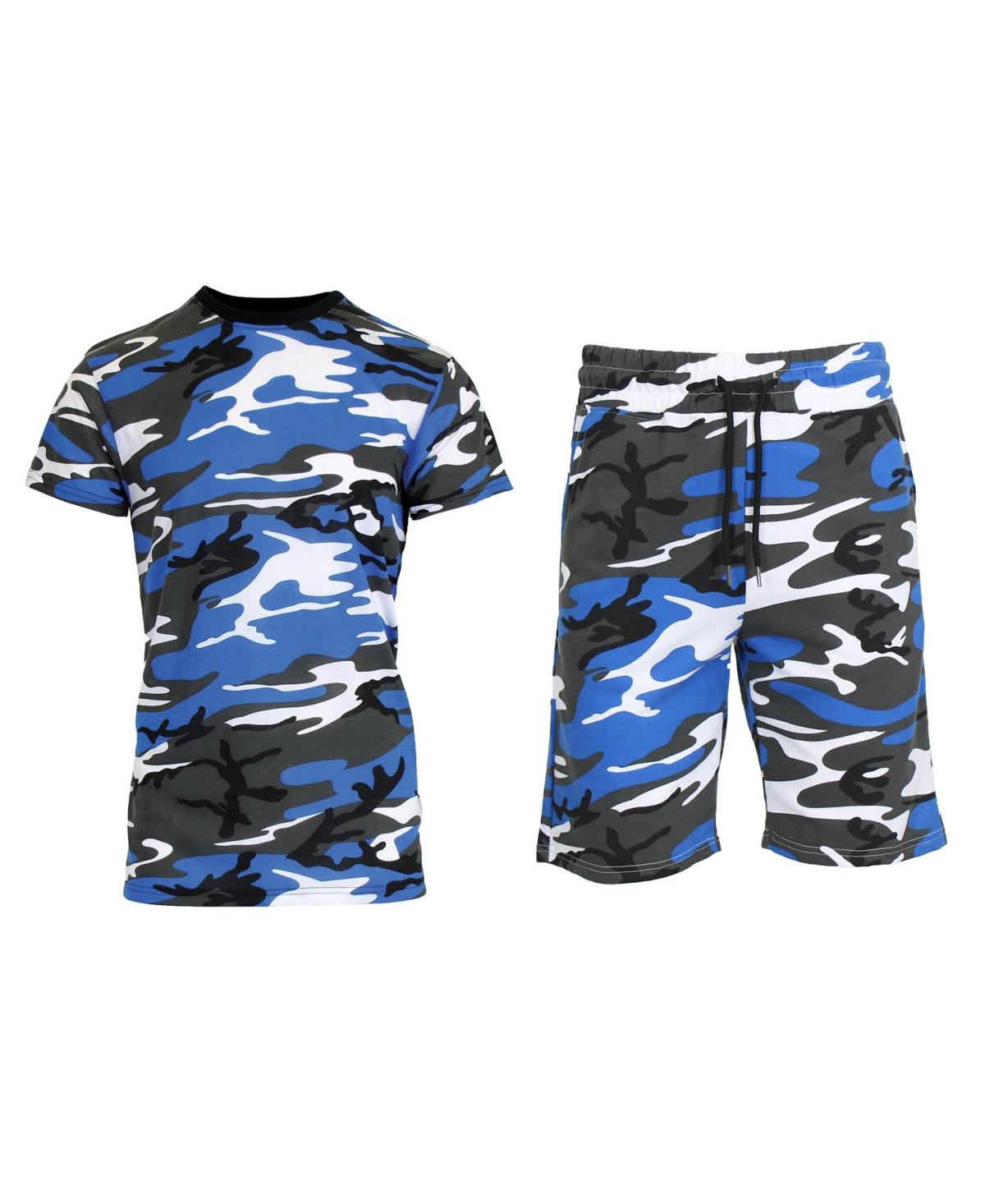 Galaxy By Harvic Men's Camo Short Sleeve T-shirt And Shorts, 2-piece Set In Royal Camo